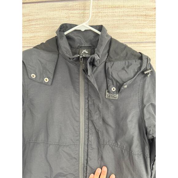 Rusty Hooded Long Rain jacket Womens Small Black Nylon Water Resistant - Picture 6 of 12